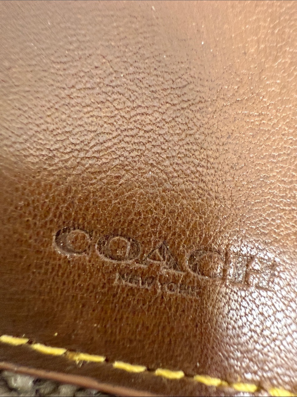 Coach Brown Leather Tattoo-Print Long Long Pocket Wallet with Yellow Stitching - Picture 7 of 12